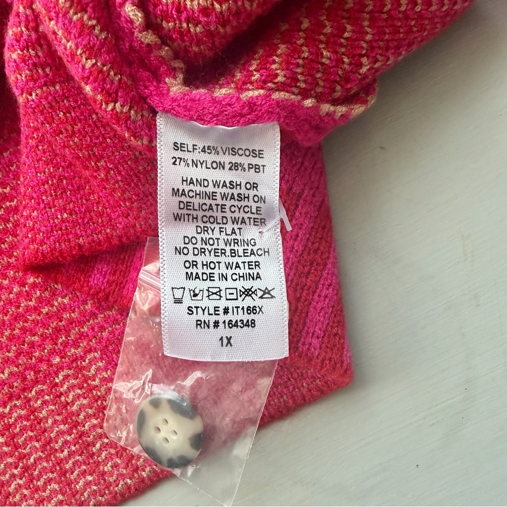 Bright Pink & Red Animal Print Cardigan Sweater 1x - Picture 5 of 5